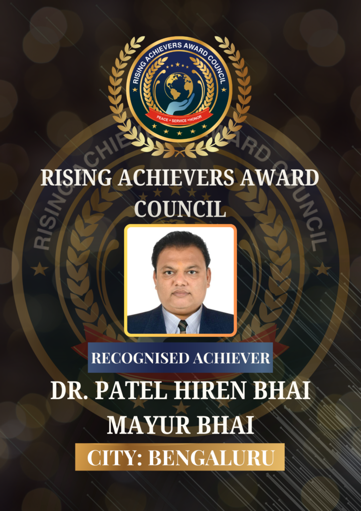 Recognised Achiever Dr. Agari Naveen Bhandary honoured by Rising Achievers Award Council, official recognition portrait from Bengaluru, India.